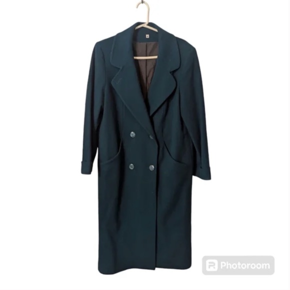 Vintage 80's Teal Double Breasted 100% Wool Coat Lined Made In Russia - Picture 1 of 8